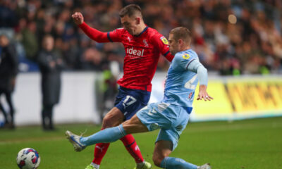 Sky Bet Championship Coventry City v West Bromwich Albion ake Bidwell #27 of Coventry City tackles Jed Wallace #17 of West Bromwich Albion during the Sky Bet Championship match Coventry City vs West Bromwich Albion at Coventry Building Society Arena, Coventry, United Kingdom, 21st December 2022 (Photo by Gareth Evans/News Images)