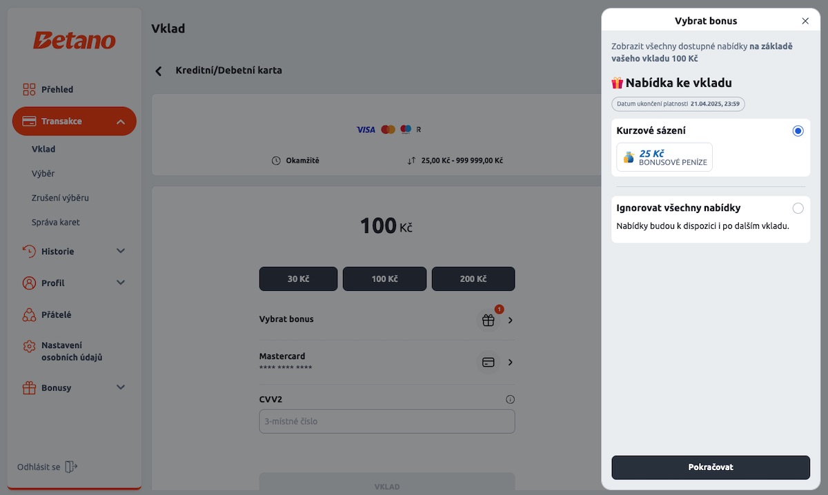 Betano možnosti platby