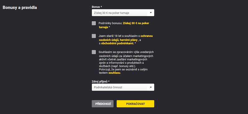Co je třeba vyplnit v registračním formuláři Fortuna