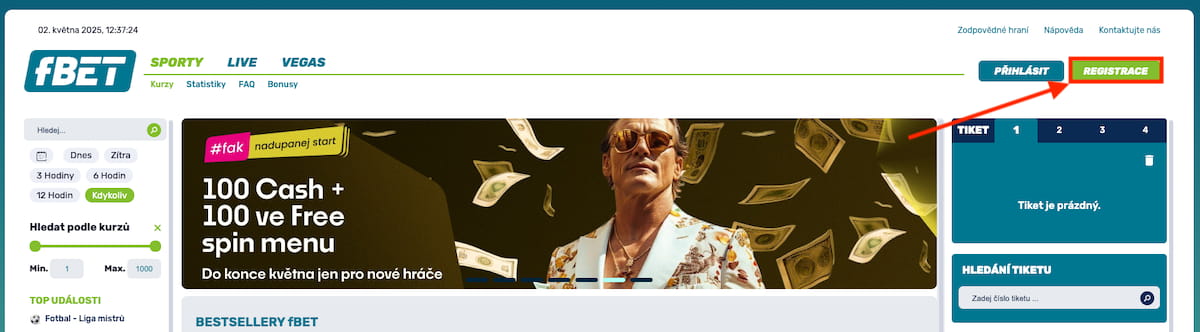 Fbet první krok registrace