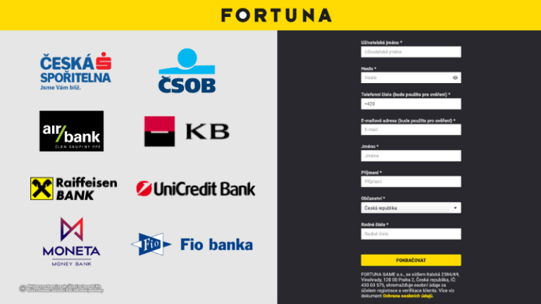 Fortuna registrace – Jak probíhá registrace u Fortuny?