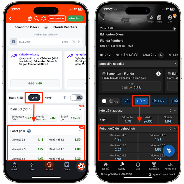 Hokej sázky over under
