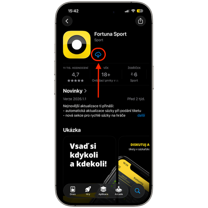 Instalace aplikace Fortuna na Apple