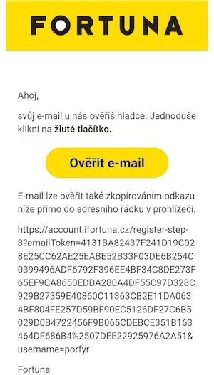 Jak funguje dokončení registrace u Fortuny
