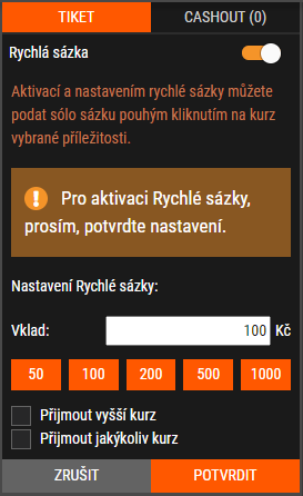 Jak použít funkci Rychlá sázka