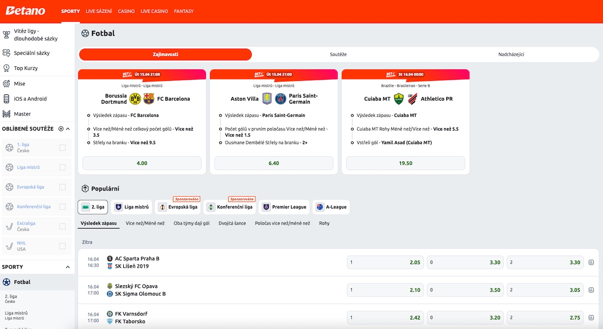 Kurzova nabídka Betano