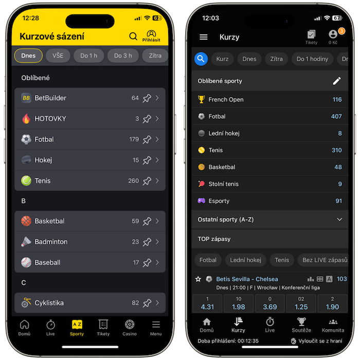 Kurzová nabídka Fortuna a Tipsport