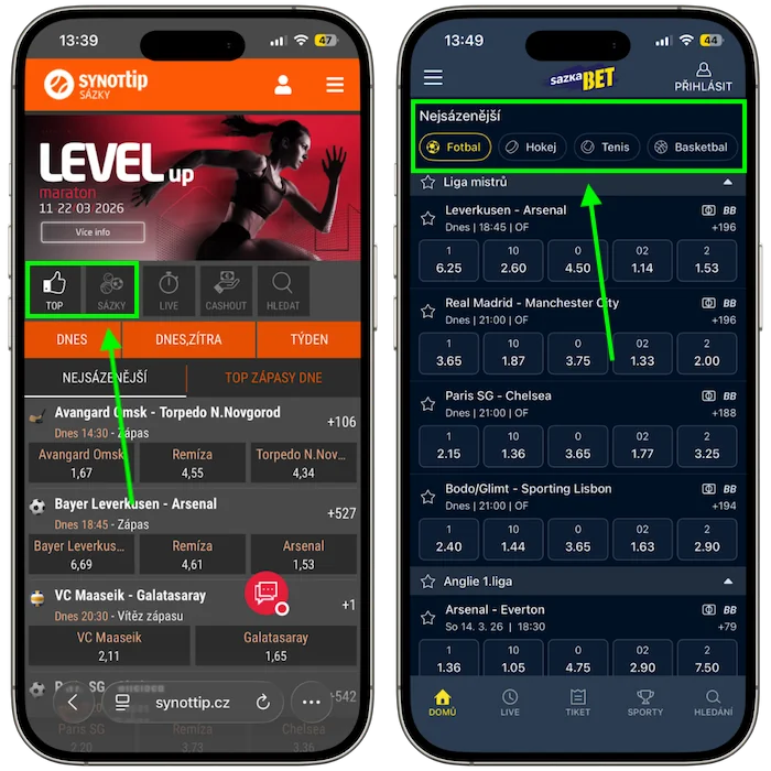 Kurzová nabídka Synottip vs Sazkabet