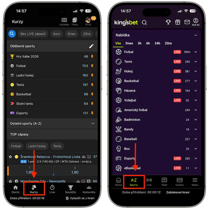 Kurzová nabídka Tipsport vs Kingsbet
