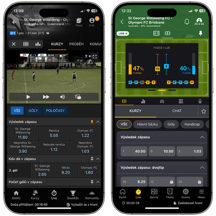 Live sázení Fortuna a Tipsport