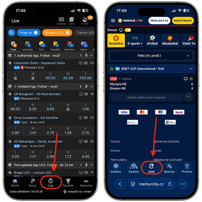 Live sázky Tipsport vs Merkurxtip