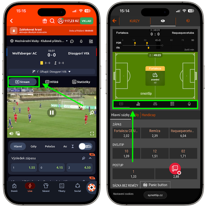 Live streamy Betano vs Synottip