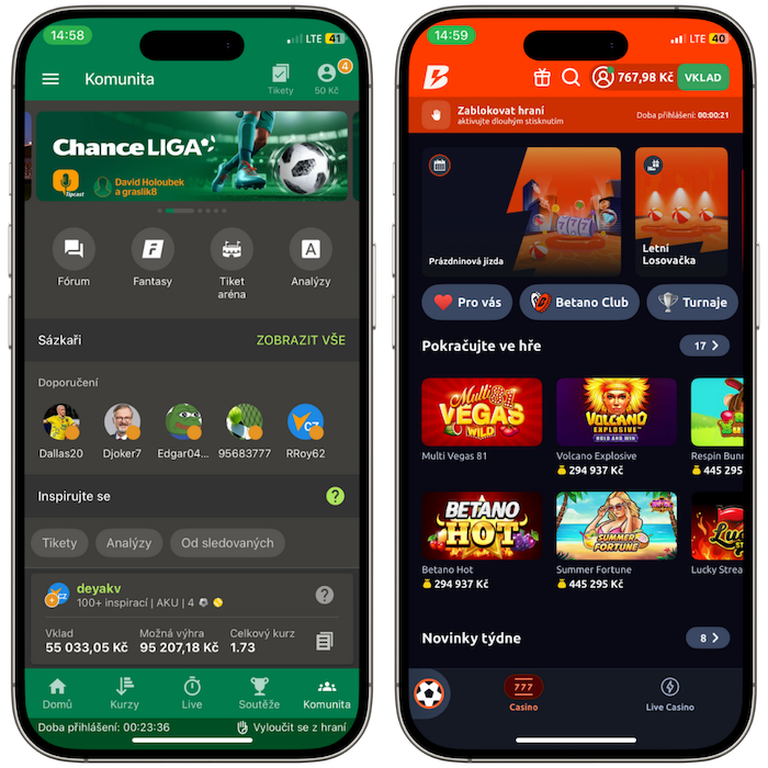 Mobilní aplikace Chance a Betano