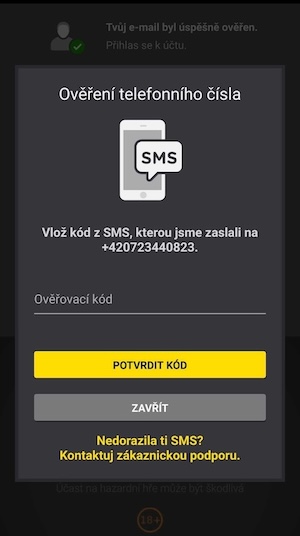 Ověření emailu a telefonního čísla
