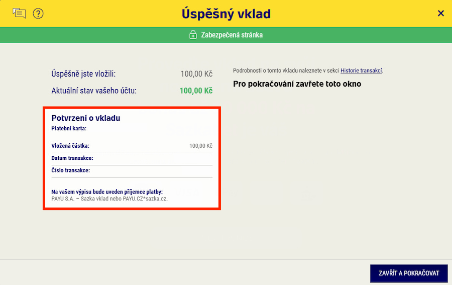 Ověření platební metody