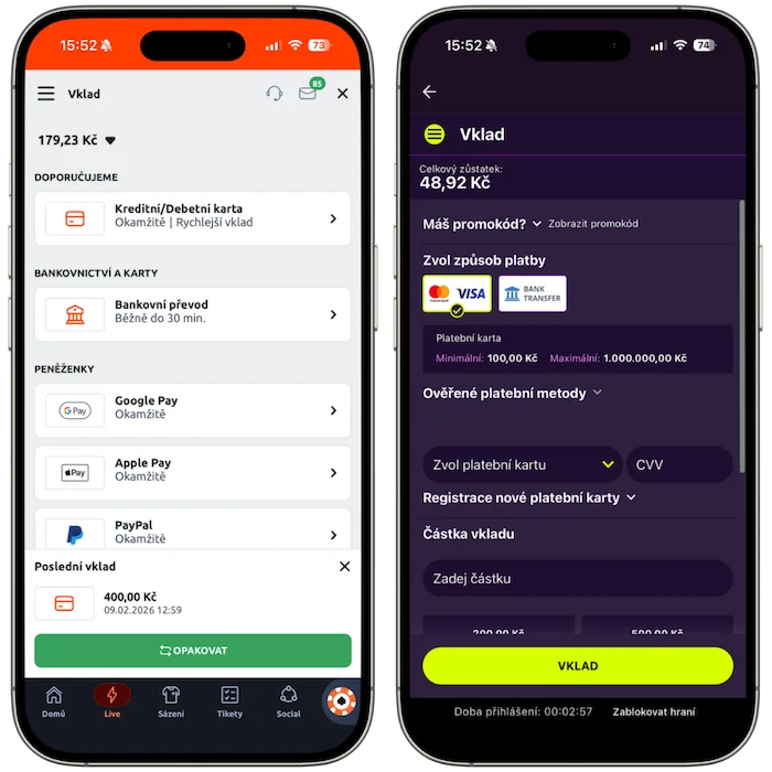 Platební metody Betano vs Kingsbet