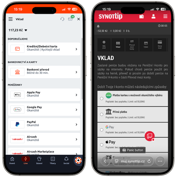 Platební metody Betano vs Synottip