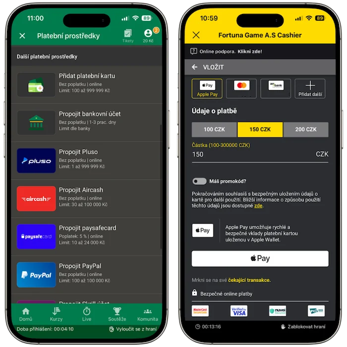 Platební metody Chance vs Fortuna