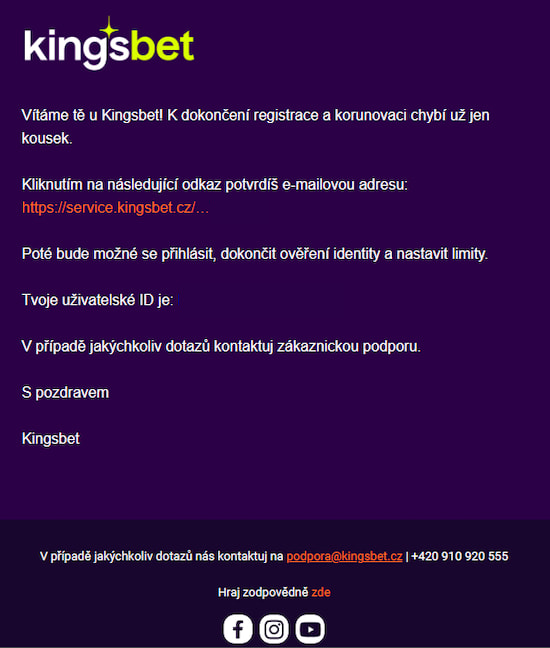 Potvrzení e-mailu Kingsbet