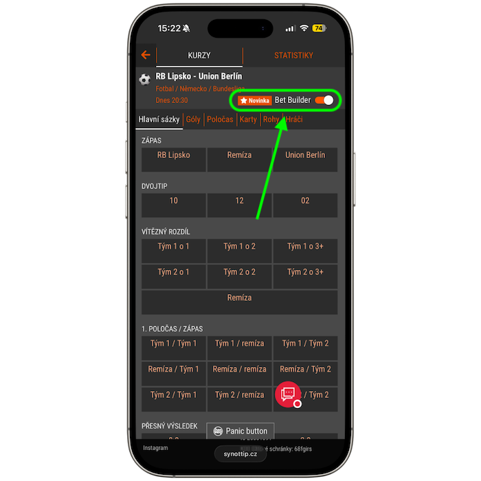 Přepněte na Synottip betbuidler