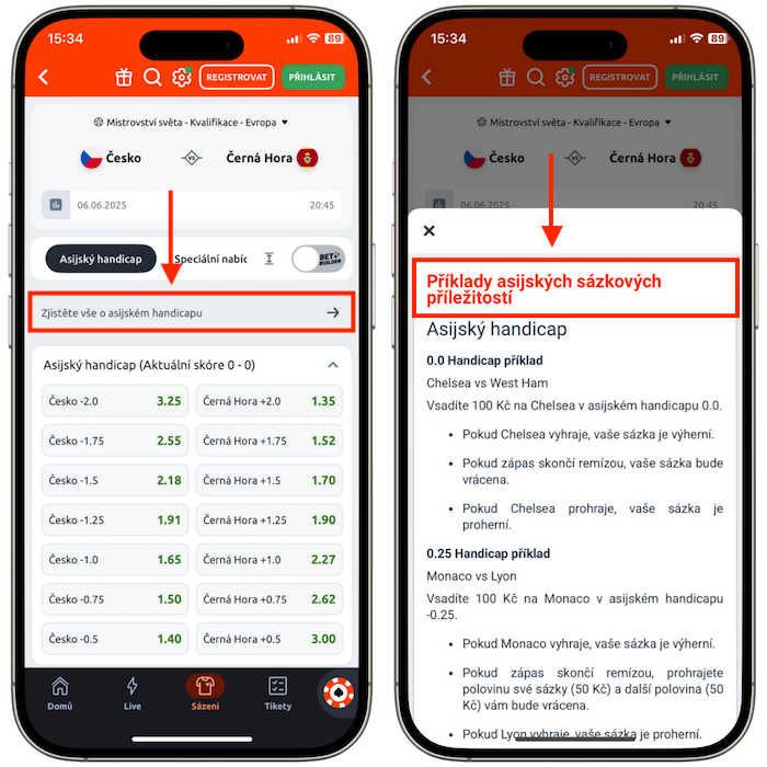 Asijský handicap Betano