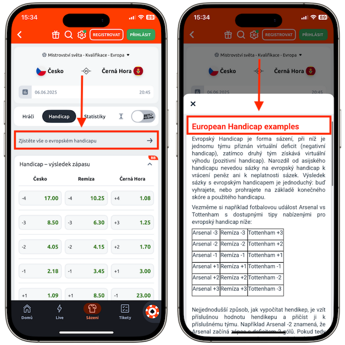 Průvodce evropský handicap Betano