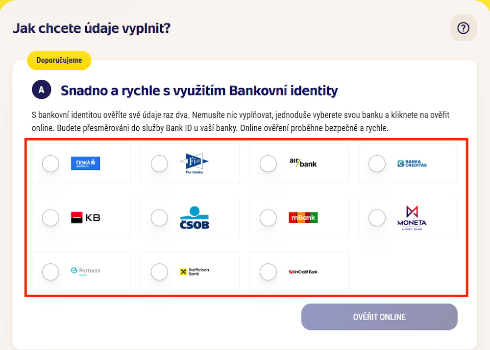 Sazka ověření přes Bank ID