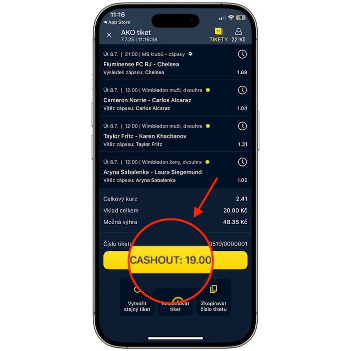 Sazkabet cashout funkce