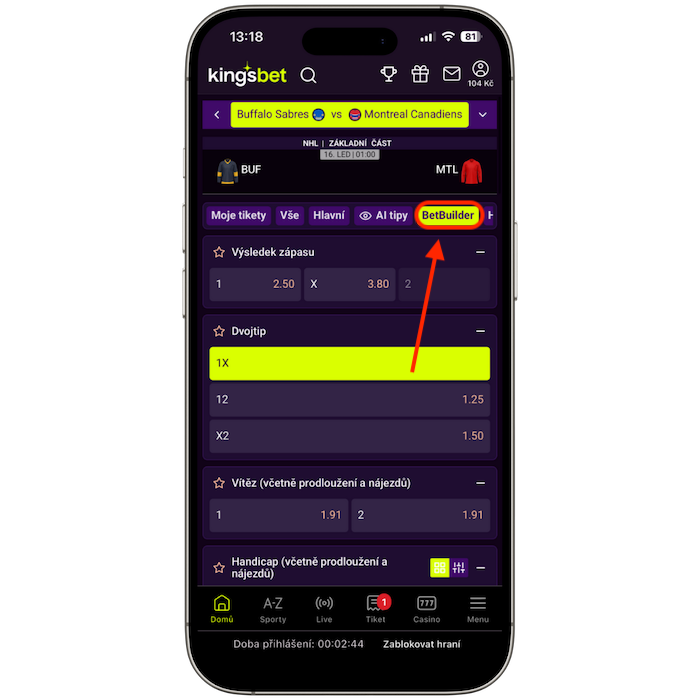 Sekce Betbuilder u Kingsbet