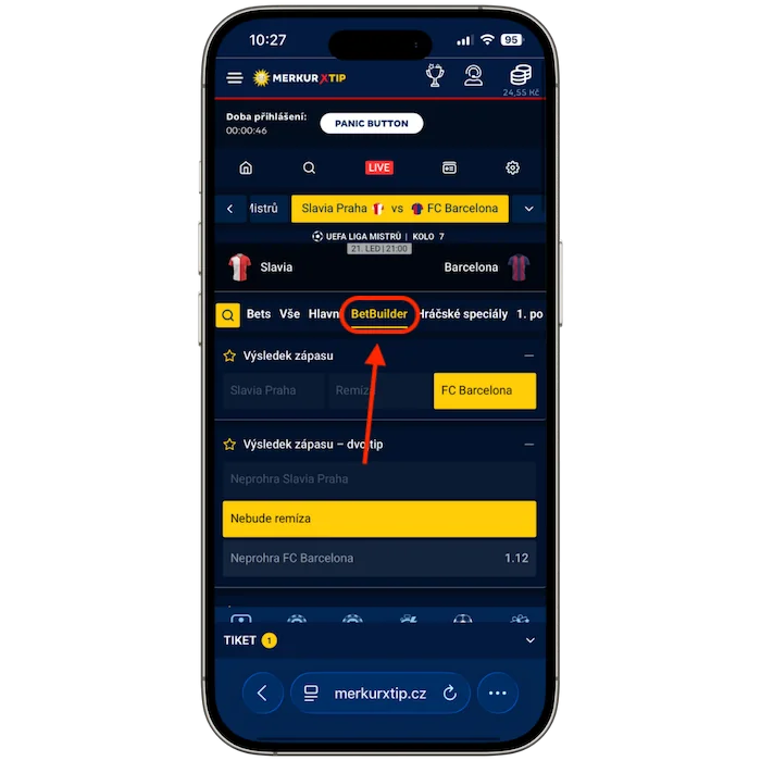 Sekce Betbuilder u Merkurxtip