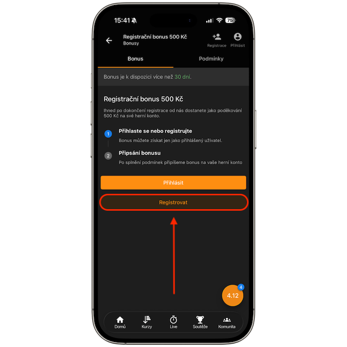 Registrační bonus 500 Kč v mobilní aplikaci Tipsport.