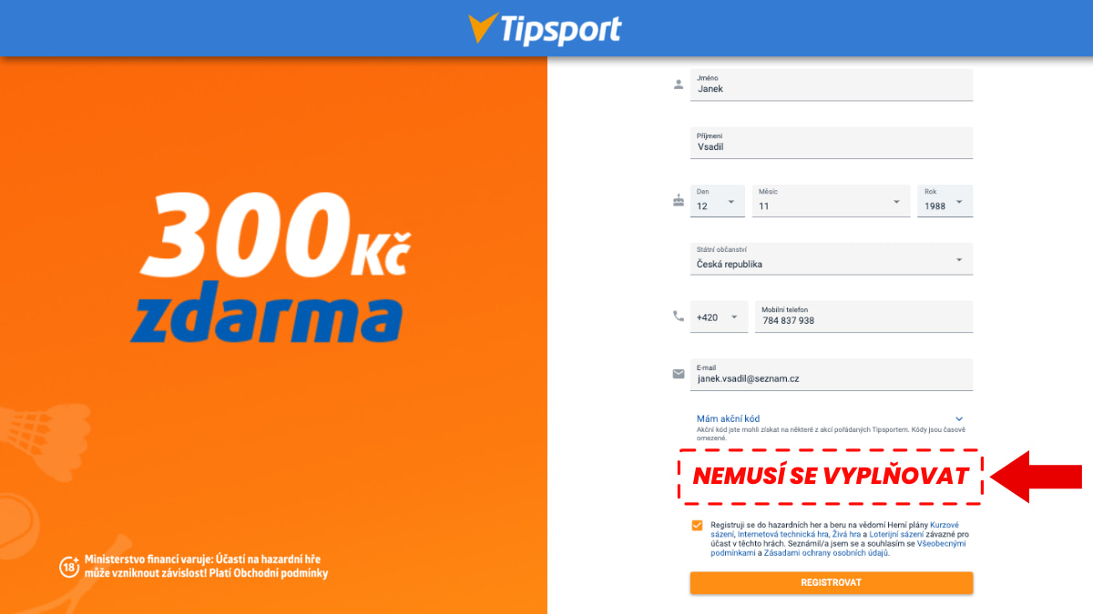 Tipsport ačkní kód