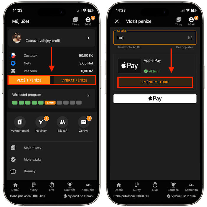 Tipsport vklady a výběry