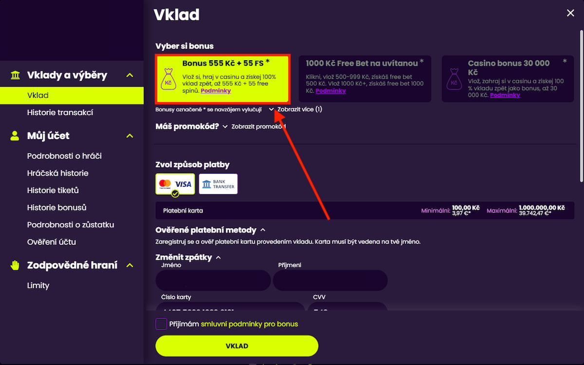 Výběr Kingsbet bonusu