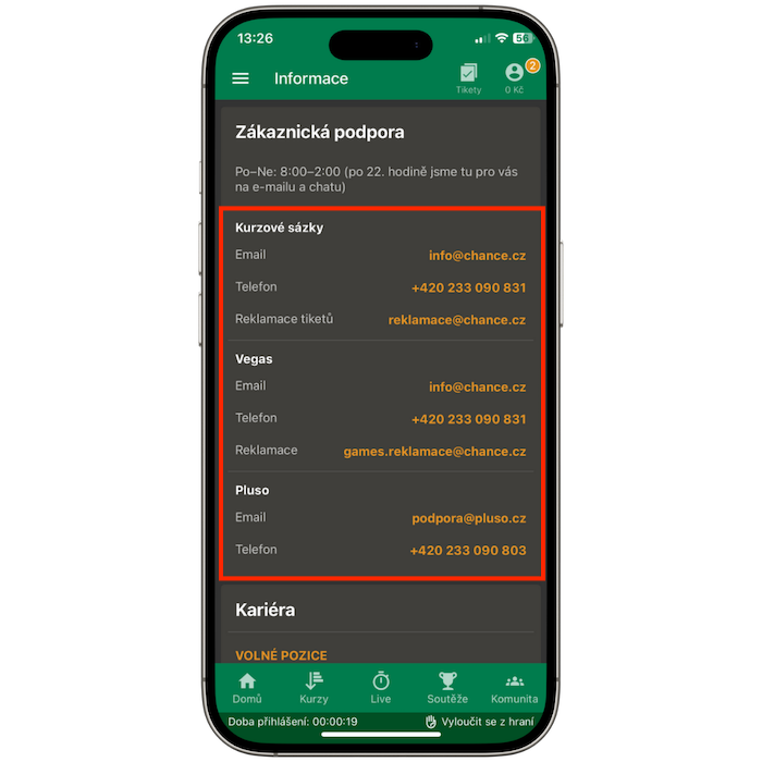 Zákaznická podpora Chance