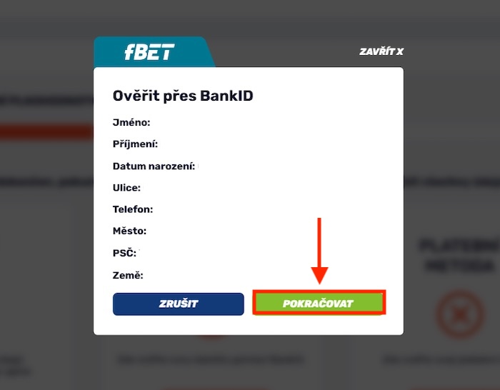 fBET ověření bankID