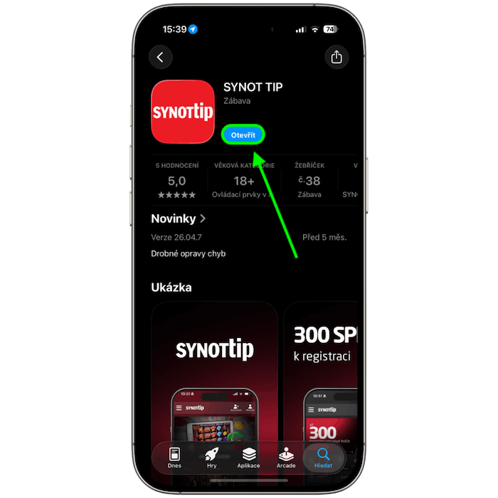 Stažení mobilní aplikace SYNOT TIP pro iOS na iPhone.